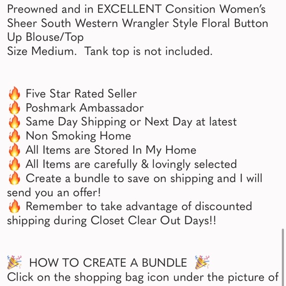 Women’s South Western Wrangler Style Floral Button Up Blouse/Top Size Medium - Picture 16 of 16